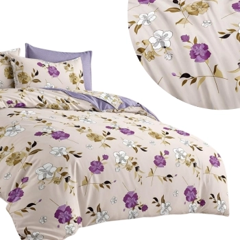 Pościel 160x200 bawełna subtelne fioletowe kwiaty- elegancki komplet PK811  z PRZEŚCIERADŁEM